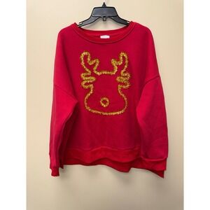 Oddi Womens Red Gold Tinsel Reindeer Christmas Sweatshirt Plus Size 3XL Holiday